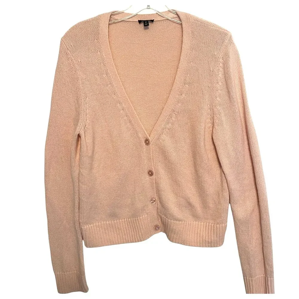 Talbots Pink Lambswool Cardigan Womens Medium V-Neck Soft Blush Button Sweater - Picture 2 of 9